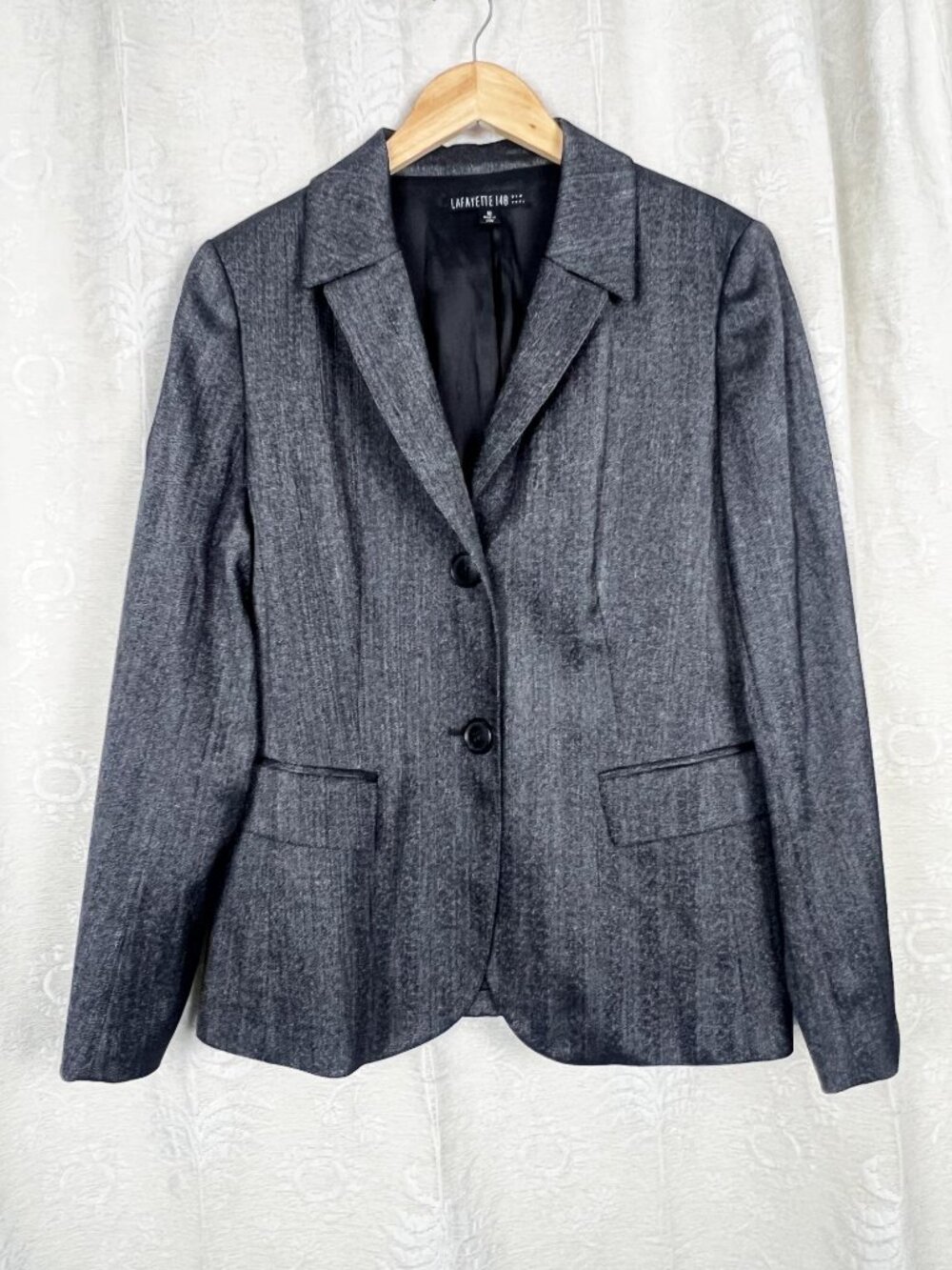 Lafayette 148 New York shimmer chevron stretch virgin wool blend blazer jacket